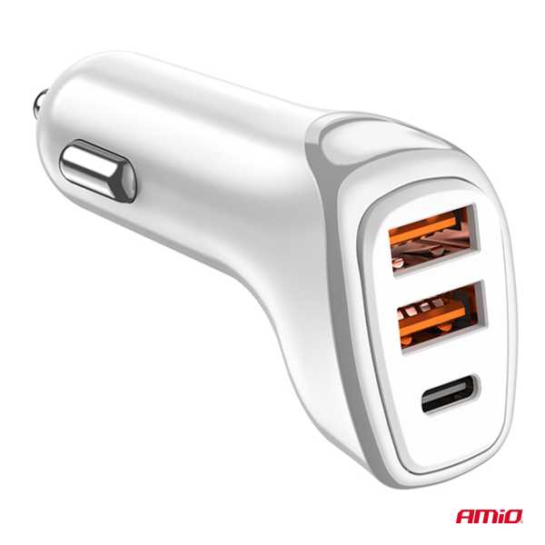 03886_AM_3 ΦΟΡΤΙΣΤΗΣ ΑΝΑΠΤΗΡΑ 12/24V ΜΕ 3 ΘΥΡΕΣ USB-C+2xUSB 38W 5V/3AQC ΤΑΧΕΙΑΣ ΦΟΡΤΙΣΗΣ ΛΕΥΚΟΣ AMIO - 1 Τεμ. - Image 3