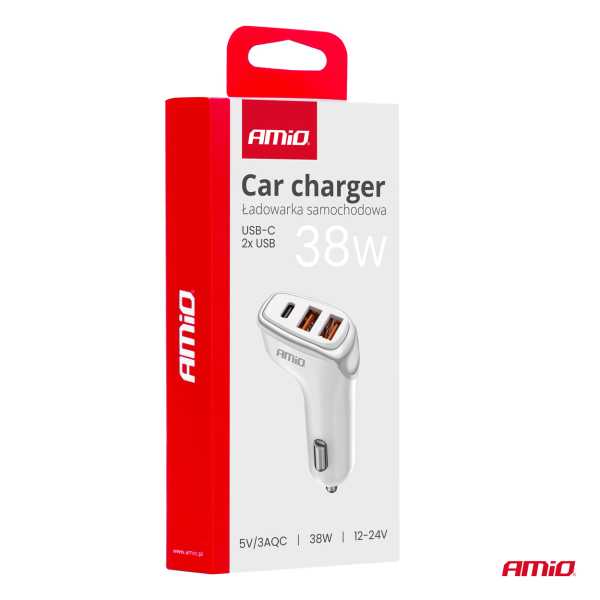 03886_AM_5 ΦΟΡΤΙΣΤΗΣ ΑΝΑΠΤΗΡΑ 12/24V ΜΕ 3 ΘΥΡΕΣ USB-C+2xUSB 38W 5V/3AQC ΤΑΧΕΙΑΣ ΦΟΡΤΙΣΗΣ ΛΕΥΚΟΣ AMIO - 1 Τεμ. - Image 5