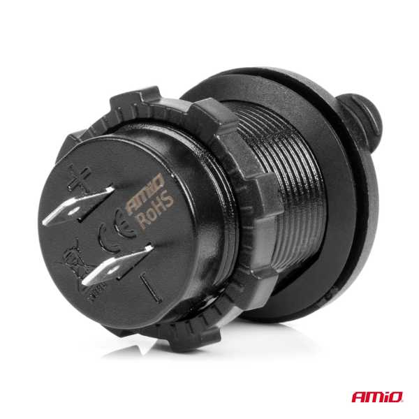 04216_AM_2 ΠΡΙΖΑ ΜΕ 2 ΘΥΡΕΣ USB ΚΑΙ ΚΑΠΑΚΙ ΜΑΥΡΗ 12/24V 3.1A ΑΔΙΑΒΡΟΧΗ ΜΕ ΜΠΛΕ LED ΦΩΣ ΕΝΔΕΙΞΗΣ  AMIO - 1 ΤΕΜ. - Image 2
