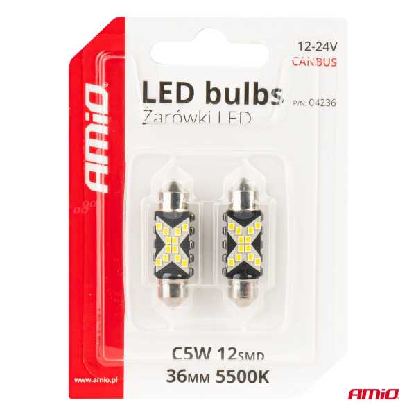 04236_AM_5 ΛΑΜΠΑΚΙΑ ΠΛΑΦΟΝΙΕΡΑΣ 36mm 12/24V C5W 5500K 12xSMD 2016 CAN-BUS FESTOON (ΛΕΥΚΟ) ΑΜΙΟ - 2 ΤΕΜ. - Image 5