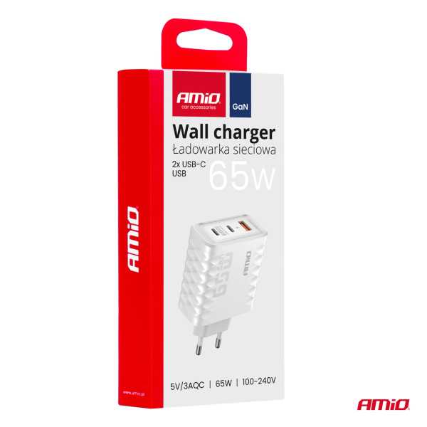 04289_AM_3 ΦΟΡΤΙΣΤΗΣ ΜΕ ΟΙΚΙΑΚΗ ΠΡΙΖΑ ΜΕ 3 ΘΥΡΕΣ 2xUSB-C+USB-A 65W 100-240V ΛΕΥΚΟ AMIO - 1 Τεμ. - Image 3