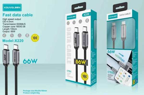 3e89b4ca631c7a26bbf8e257c3f4abf0 Καλώδιο φόρτισης & data - USB Type-C σε Type-C - Fast Charge - X220 - 66W - 702205 - Image 2