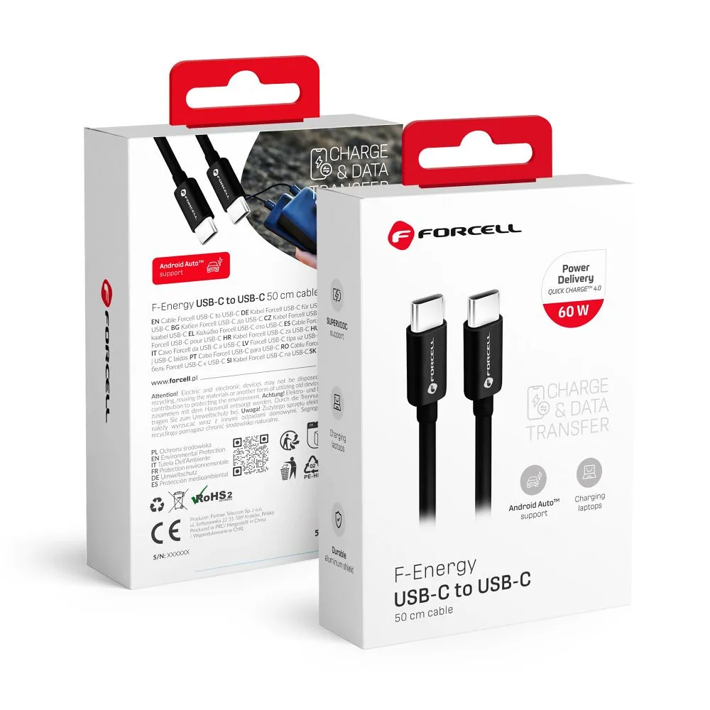 Forcell-F-Energy-C338-καλώδιο-Type-C-σε-Typce-C-PD-QC4.0-3A-60W-0.5μ-μαύρο-2 Forcell F-Energy C338 καλώδιο Type-C σε Type-C, PD, QC4.0, 3A, 60W, 0.5μ, μαύρο - Image 2