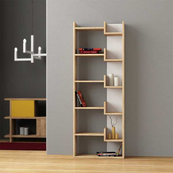 Βιβλιοθήκη Oppa Megapap χρώμα φυσικό οξιάς/λευκό 60x22x162εκ.
