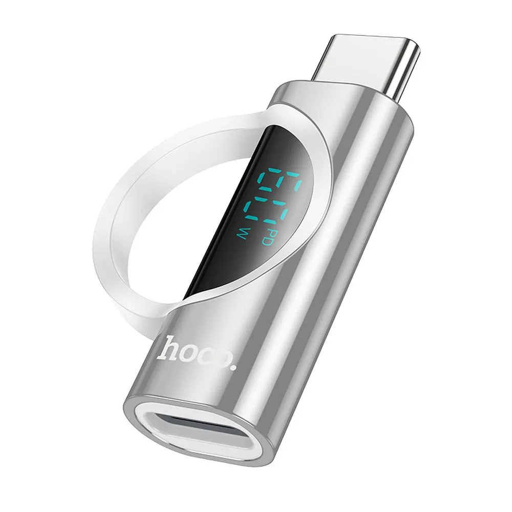 Hoco UA32A αντάπτορας από Lighting (female) σε USB-C (male) με οθόνη, 3A, 60W, ασημί