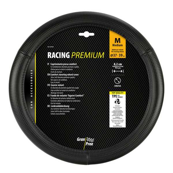 L3316.3_4 ΚΑΛΥΜΜΑ ΤΙΜΟΝΙΟΥ RACING PREMIUM BLACK (Μ) 37/39cm ΣΥΝΘΕΤΙΚΟ ΔΕΡΜΑ SKEENTEX ΜΑΥΡΟ/CARBON LOOK LAMPA  - 1 ΤΕΜ. - Image 4