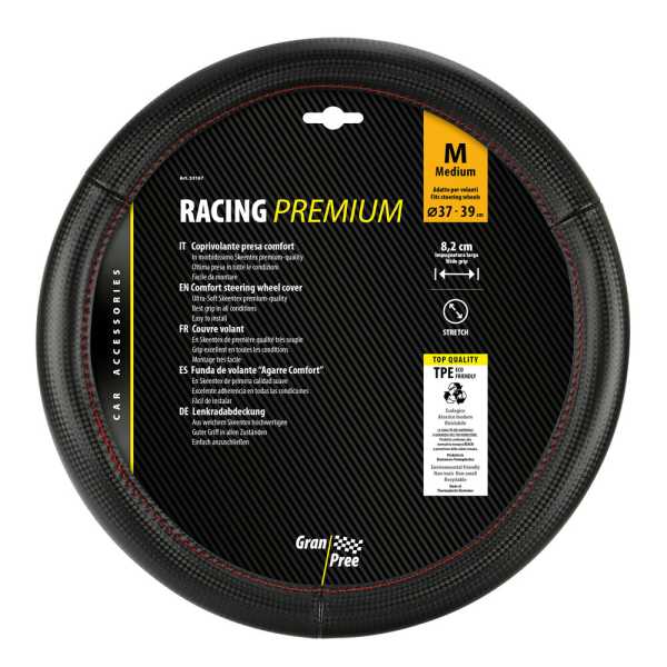 L3316.7_4 ΚΑΛΥΜΜΑ ΤΙΜΟΝΙΟΥ RACING PREMIUM RED (M) 37-39cm ΣΥΝΘΕΤΙΚΟ ΔΕΡΜΑ SKEENTEX ΜΑΥΡΟ/ΚΟΚΚΙΝΟ/ CARBON LOOK LAMPA - 1 ΤΕΜ. - Image 4