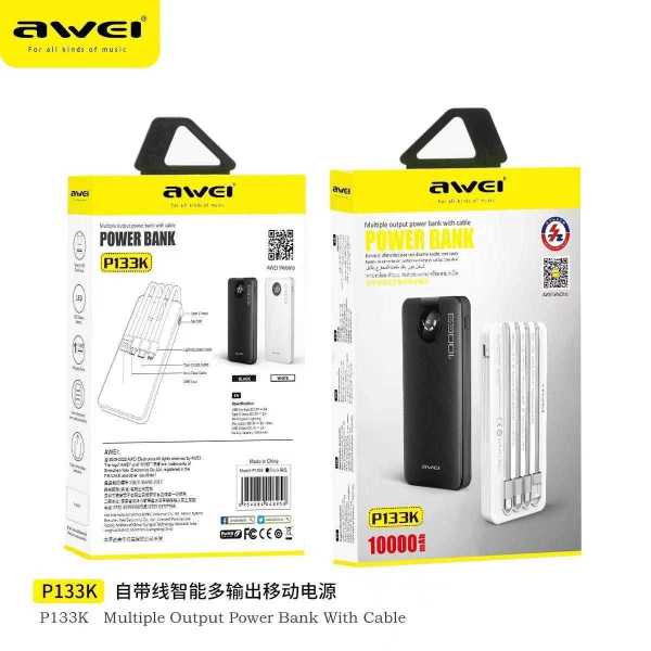 ac2e7cb9554971c72324c868a0bf2b2c Powerbank - P133K - 10.000mah - 4in1 - AWEI - 048958 - Black - Image 3