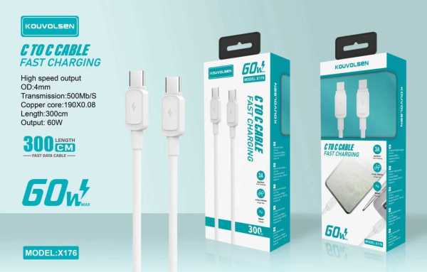d9dc295e4b3912ac36ee36d5a6ccb245 Καλώδιο φόρτισης & data - USB Type-C σε Type-C - Fast Charge - X176 - 3m - 60W - 901767 - Image 2