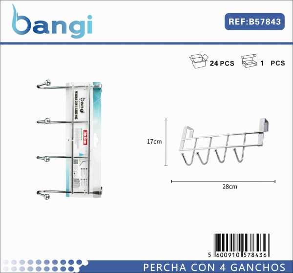 fc69578ec9889f8b8c613f16981837a4 Μεταλλική κρεμάστρα πόρτας 4 θέσεων - 57843 - Image 2
