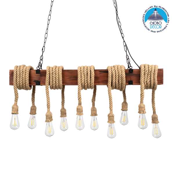 GLOBOSTAR® VIKING 00607 Vintage Κρεμαστό Φωτιστικό Οροφής με Ντουί 10 x E27 AC 220-240V IP20 - Καφε & Μπεζ - Μ108 x Π11 x Υ220cm