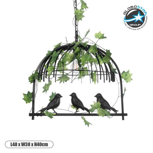 GLOBOSTAR® NEST 01640 Vintage Κρεμαστό Φωτιστικό Οροφής με Ντουί 1 x E27 AC 220-240V IP20 - Μαύρο & Πράσινο - Μ48 x Π38 x Υ40cm