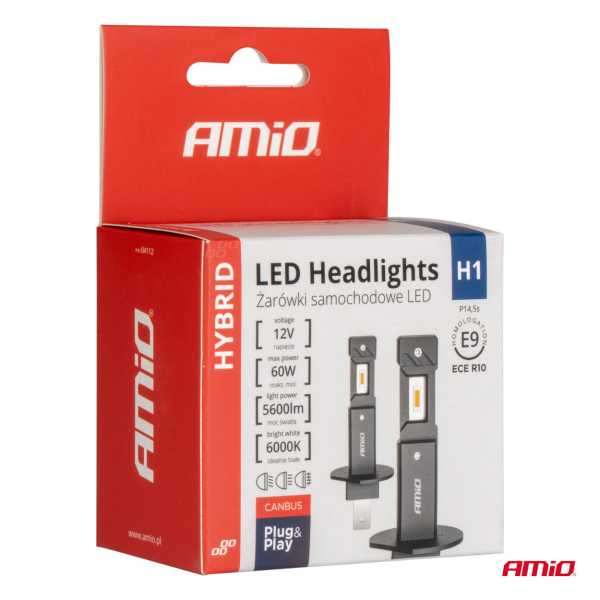04112_AM_5 ΛΑΜΠΕΣ LED H1 12V 60W 6.000K 5.600lm +400% CAN-BUS HYBRID SERIES AMIO - 2 τεμ. - Image 5