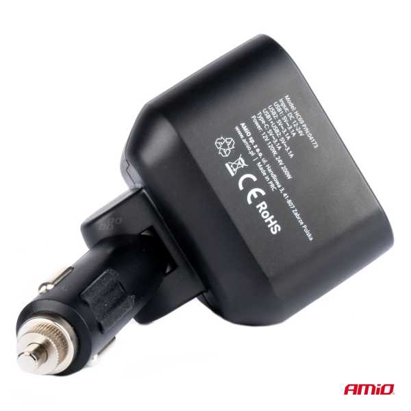 04173_AM_4 ΑΝΤΑΠΤΟΡΑΣ ΑΝΑΠΤΗΡΑ ΔΙΠΛΟΣ 12/24V ΜΕ ΒΟΛΤΟΜΕΤΡΟ ΜΕ 3 ΘΥΡΕΣ USB AMIO - 1 Τεμ. - Image 4