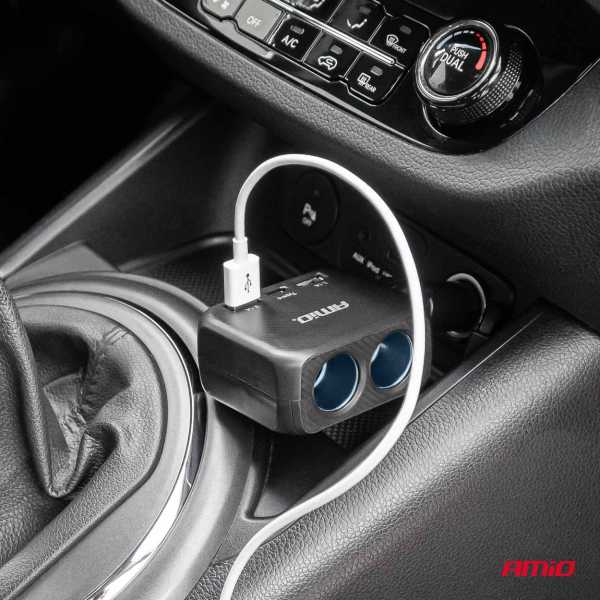04357_AM_2 ΑΝΤΑΠΤΟΡΑΣ ΑΝΑΠΤΗΡΑ 12/24V 100W ΜΑΥΡΟΣ/2 ΘΕΣΕΙΣ/1xUSB-A+1xUSB-C/ΠΕΡΙΣΤΡΟΦΗ 180 ΜΟΙΡΩΝ ΑΜΙΟ - 1 ΤΕΜ. - Image 2