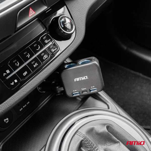 04357_AM_3 ΑΝΤΑΠΤΟΡΑΣ ΑΝΑΠΤΗΡΑ 12/24V 100W ΜΑΥΡΟΣ/2 ΘΕΣΕΙΣ/1xUSB-A+1xUSB-C/ΠΕΡΙΣΤΡΟΦΗ 180 ΜΟΙΡΩΝ ΑΜΙΟ - 1 ΤΕΜ. - Image 3