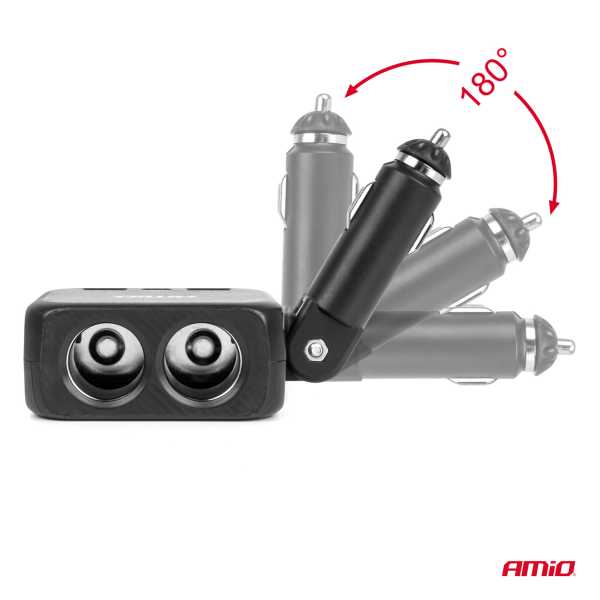 04357_AM_4 ΑΝΤΑΠΤΟΡΑΣ ΑΝΑΠΤΗΡΑ 12/24V 100W ΜΑΥΡΟΣ/2 ΘΕΣΕΙΣ/1xUSB-A+1xUSB-C/ΠΕΡΙΣΤΡΟΦΗ 180 ΜΟΙΡΩΝ ΑΜΙΟ - 1 ΤΕΜ. - Image 4