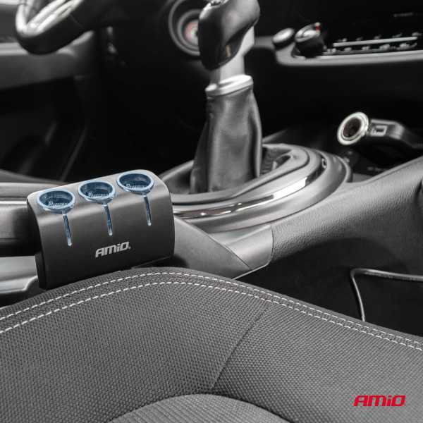 04360_AM_2 ΑΝΤΑΠΤΟΡΑΣ ΑΝΑΠΤΗΡΑ 12/24V 120W ΜΑΥΡΟΣ/3 ΘΕΣΕΙΣ/1xUSB-A/ΜΕ ΥΠΟΔΟΧΗ ΑΝΑΠΤΗΡΑ ΑΥΤΟΚΙΝΗΤΟΥ/ΚΑΛΩΔΙΟ 80cm AMIO - 1 Τεμ. - Image 2