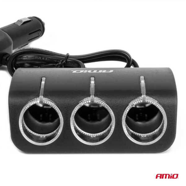 04360_AM_4 ΑΝΤΑΠΤΟΡΑΣ ΑΝΑΠΤΗΡΑ 12/24V 120W ΜΑΥΡΟΣ/3 ΘΕΣΕΙΣ/1xUSB-A/ΜΕ ΥΠΟΔΟΧΗ ΑΝΑΠΤΗΡΑ ΑΥΤΟΚΙΝΗΤΟΥ/ΚΑΛΩΔΙΟ 80cm AMIO - 1 Τεμ. - Image 4