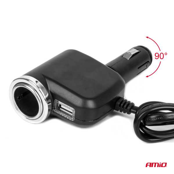 04360_AM_5 ΑΝΤΑΠΤΟΡΑΣ ΑΝΑΠΤΗΡΑ 12/24V 120W ΜΑΥΡΟΣ/3 ΘΕΣΕΙΣ/1xUSB-A/ΜΕ ΥΠΟΔΟΧΗ ΑΝΑΠΤΗΡΑ ΑΥΤΟΚΙΝΗΤΟΥ/ΚΑΛΩΔΙΟ 80cm AMIO - 1 Τεμ. - Image 5