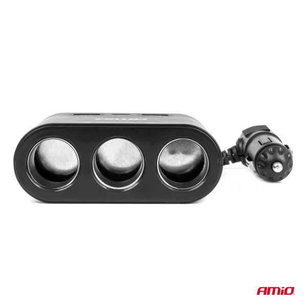 04361_AM_3 ΑΝΤΑΠΤΟΡΑΣ ΑΝΑΠΤΗΡΑ 12/24V 120W ΜΑΥΡΟΣ/3 ΘΕΣΕΙΣ/2xUSB-A+1xUSB-C ΤΑΧΕΙΑΣ ΦΟΡΤΙΣΗΣ/ΚΑΛΩΔΙΟ 70cm AMIO - 1 Τεμ. - Image 3