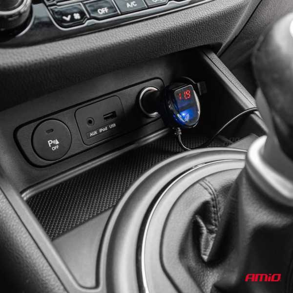 04364_AM_3 ΑΝΤΑΠΤΟΡΑΣ ΑΝΑΠΤΗΡΑ 12/24V 120W ΨΗΦΙΑΚΟΣ ΜΑΥΡΟΣ/3 ΘΕΣΕΙΣ/2xUSB-A QC 3.0  ΜΕ ΚΑΛΩΔΙΟ 80cm AMIO - 1 Τεμ. - Image 3