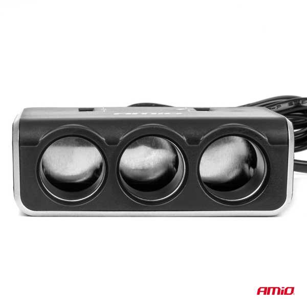 04364_AM_4 ΑΝΤΑΠΤΟΡΑΣ ΑΝΑΠΤΗΡΑ 12/24V 120W ΨΗΦΙΑΚΟΣ ΜΑΥΡΟΣ/3 ΘΕΣΕΙΣ/2xUSB-A QC 3.0  ΜΕ ΚΑΛΩΔΙΟ 80cm AMIO - 1 Τεμ. - Image 4