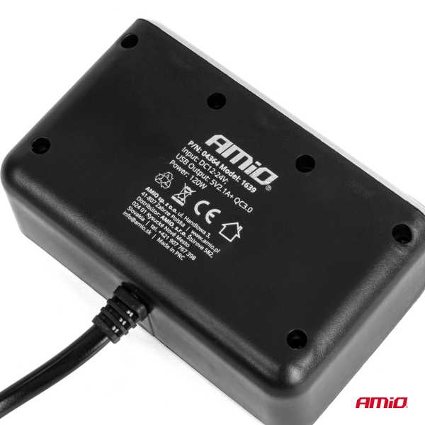 04364_AM_5 ΑΝΤΑΠΤΟΡΑΣ ΑΝΑΠΤΗΡΑ 12/24V 120W ΨΗΦΙΑΚΟΣ ΜΑΥΡΟΣ/3 ΘΕΣΕΙΣ/2xUSB-A QC 3.0  ΜΕ ΚΑΛΩΔΙΟ 80cm AMIO - 1 Τεμ. - Image 5