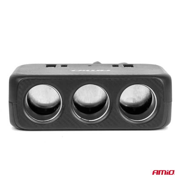 04365_AM_3 ΑΝΤΑΠΤΟΡΑΣ ΑΝΑΠΤΗΡΑ 12/24V 120W ΜΑΥΡΟΣ/3 ΘΕΣΕΙΣ/1xUSB-A+1xUSB-C QC 4.0 ΤΑΧΕΙΑΣ ΦΟΡΤΙΣΗΣ/ΚΑΛΩΔΙΟ 80cm AMIO - 1 Τεμ. - Image 3