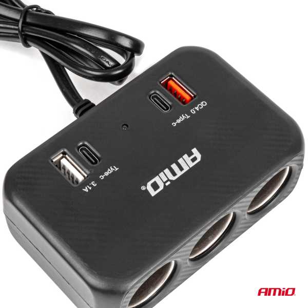 04365_AM_6 ΑΝΤΑΠΤΟΡΑΣ ΑΝΑΠΤΗΡΑ 12/24V 120W ΜΑΥΡΟΣ/3 ΘΕΣΕΙΣ/1xUSB-A+1xUSB-C QC 4.0 ΤΑΧΕΙΑΣ ΦΟΡΤΙΣΗΣ/ΚΑΛΩΔΙΟ 80cm AMIO - 1 Τεμ. - Image 6