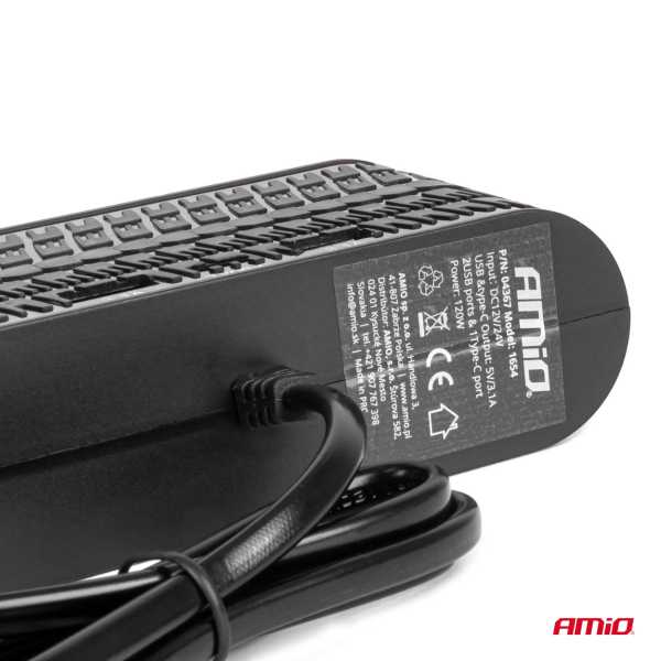 04367_AM_5 ΑΝΤΑΠΤΟΡΑΣ ΑΝΑΠΤΗΡΑ 12/24V 120W ΜΑΥΡΟΣ - 4 ΘΕΣΕΙΣ - 2xUSB-A + 1xUSB-C - ΚΑΛΩΔΙΟ 80cm AMIO - 1 Τεμ. - Image 5