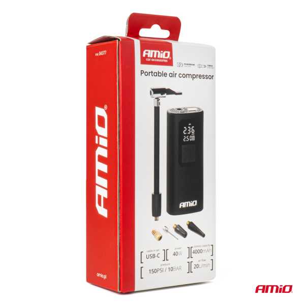 04377AM_13 ΚΟΜΠΡΕΣΕΡ ΑΕΡΑ ΜΕ USB-C 10BAR 150PSI 20L/MIN 40W ΜΕ ΨΗΦΙΑΚΗ ΟΘΟΝΗ & ΦΑΚΟ LED AMIO 1ΤΕΜ. - Image 13