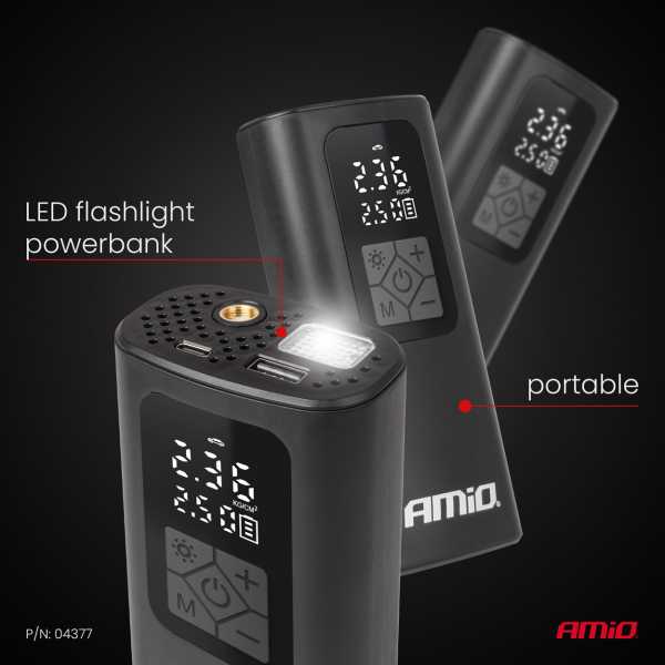 04377AM_2 ΚΟΜΠΡΕΣΕΡ ΑΕΡΑ ΜΕ USB-C 10BAR 150PSI 20L/MIN 40W ΜΕ ΨΗΦΙΑΚΗ ΟΘΟΝΗ & ΦΑΚΟ LED AMIO 1ΤΕΜ. - Image 2