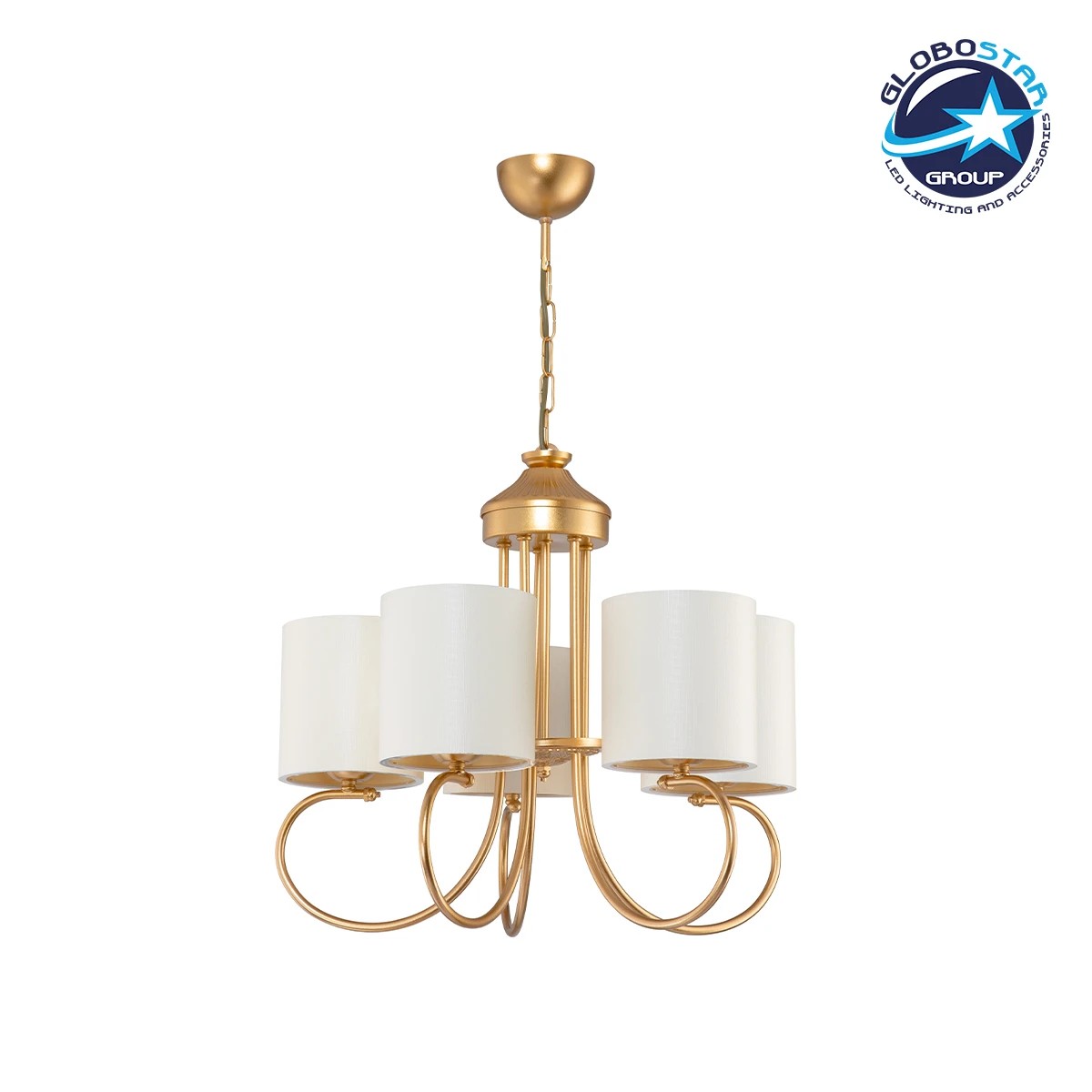 GLOBOSTAR® TRITON 203-0254 Vintage Κρεμαστό Φωτιστικό Οροφής με Ντουί 5 x E27 AC 220-240V IP20 - Χρυσό & Μπεζ - Μ50 x Π50 x Υ48cm
