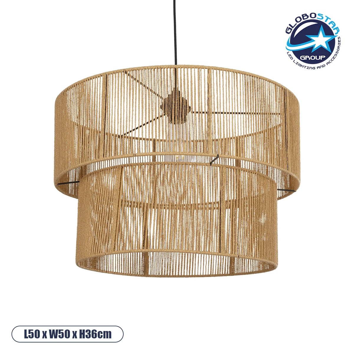 GLOBOSTAR® ROXXI 205-0020 Boho Κρεμαστό Φωτιστικό Οροφής με Ντουί 1 x E27 AC 220-240V IP20 - Μπεζ - M50 x Π50 x Υ36cm