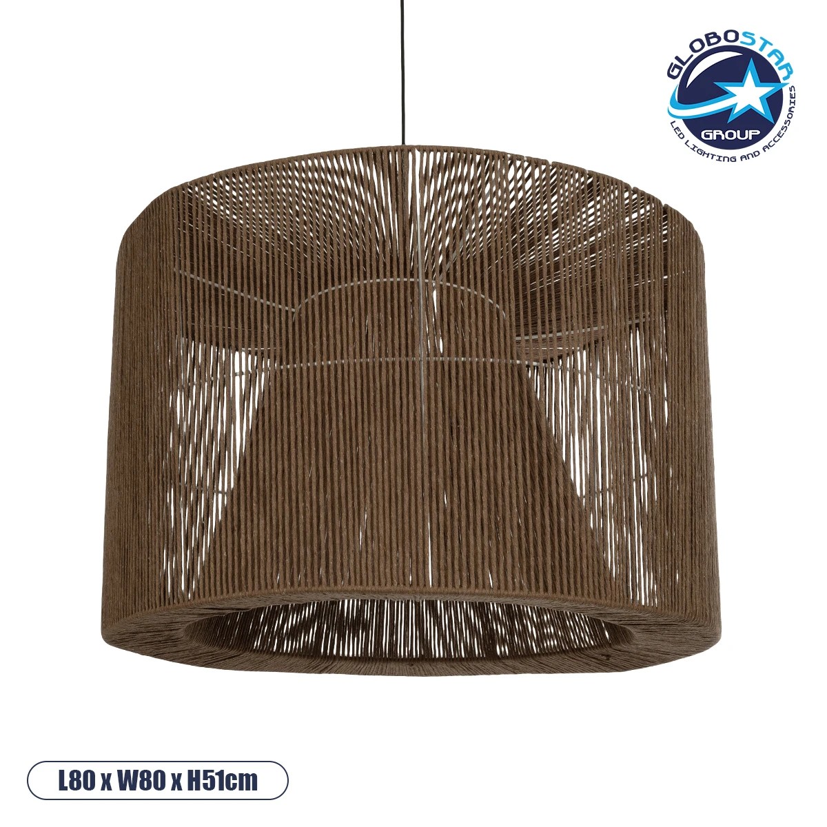 GLOBOSTAR® ZYLINDER 205-0023 Boho Κρεμαστό Φωτιστικό Οροφής με Ντουί 1 x E27 AC 220-240V IP20 - Καφέ - M80 x Π80 x Υ51cm