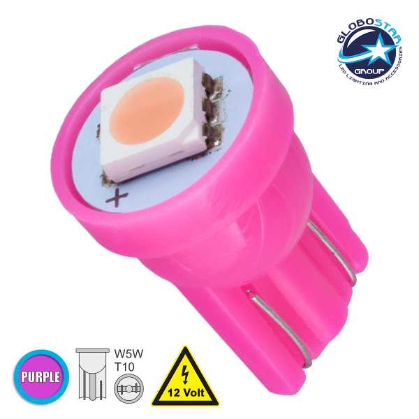 GLOBOSTAR® W5W-T10 81049 Λάμπα W5W T10 LED 0.12W 22lm 120° DC 12V IP20 Ροζ - 1 x Epistar SMD5050 Chip - Μ1.1 x Π1.1 x Υ1.7cm - 1 Χρόνο Εγγύηση