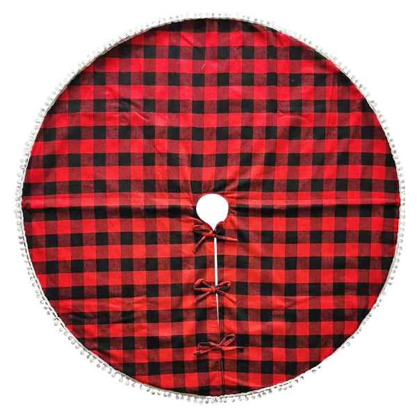 93-3600_1 Ποδιά Δέντρου Καρώ με Pom-Pom ø106cm Xmasfest 1133620 - Image 2