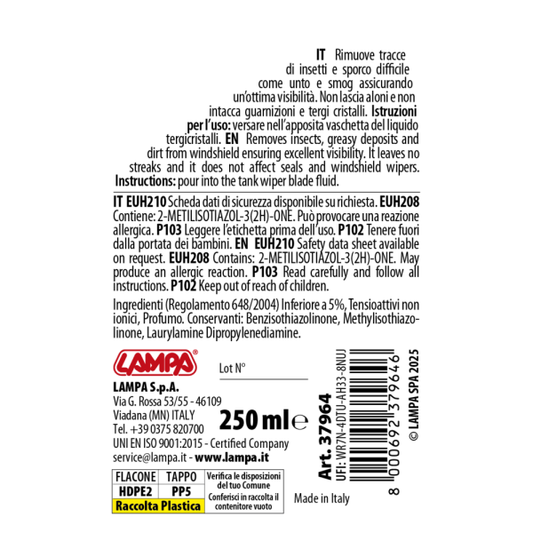 L3796.4_2 ΥΓΡΟ ΥΑΛΟΚΑΘΑΡΙΣΤΗΡΩΝ SUMMER SCREEN WASH ΜΕ ΑΡΩΜΑ ΠΡΑΣΙΝΟ ΜΗΛΟ (ΕΤΟΙΜΟ ΓΙΑ ΧΡΗΣΗ) 250ml - Image 2