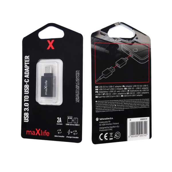 Maxlife-αντάπτορας-USB-3.0-female-σε-USB-C-male-μαύρο-2 Maxlife αντάπτορας USB 3.0 (female) σε USB-C (male) μαύρο - Image 2
