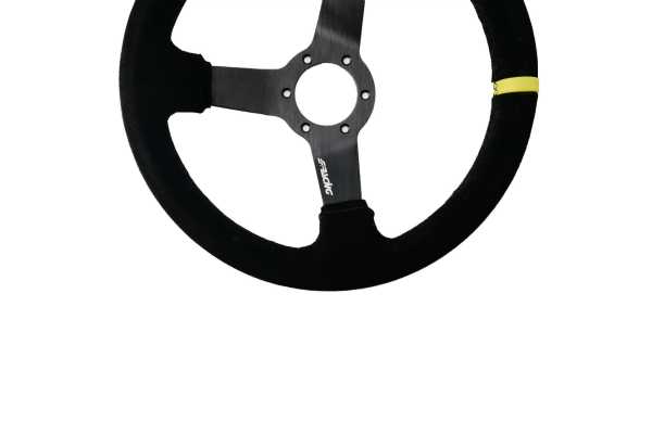 SRCAR320C-3 ΤΙΜΟΝΙ ΤΡΙΑΚΤΙΝΟ 320 mm/ΠΑΧΟΣ 104 mm/BΑΘΟΣ 47 mm ΜΑΥΡΟ ΣΟΥΕΤ ΜΕ ΚΙΤΡΙΝΗ ΡΙΓΑ SIMONI RACING - 1 TEM. - Image 2
