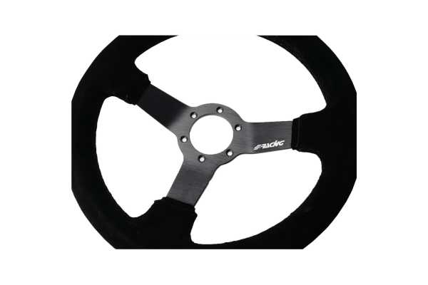 SRCAR320C_2 ΤΙΜΟΝΙ ΤΡΙΑΚΤΙΝΟ 320 mm/ΠΑΧΟΣ 104 mm/BΑΘΟΣ 47 mm ΜΑΥΡΟ ΣΟΥΕΤ ΜΕ ΚΙΤΡΙΝΗ ΡΙΓΑ SIMONI RACING - 1 TEM. - Image 3