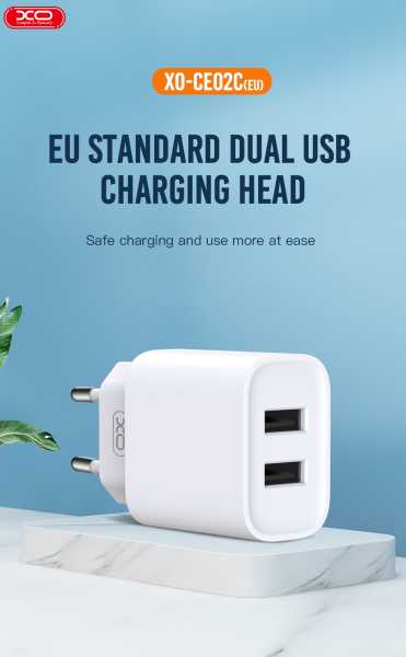 XO-wall-charger-CE02C-2x-USB-21A-white XO CE02C φορτιστής τοίχου 2.1Α 2xUSB, λευκό - Image 3
